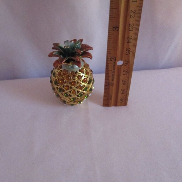 Jeweled Pineapple Trinket Box Hinged Decorative Jewelry Holder Gift Box - Picture 4 of 7